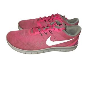 Nike‎ Free RN Running Shoes Pink Gray White Kids Size 5Y Sneakers Athletic